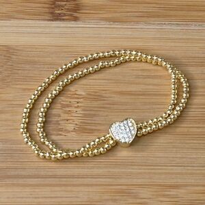 Stainless Steel Gold Beaded Heart Bracelet